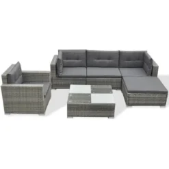 Salon De Jardin 6 Pcs Avec Coussins Résine Tressée Gris VidaXL