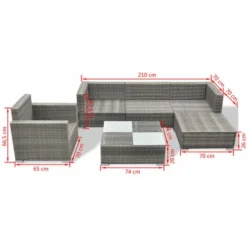 Salon De Jardin 6 Pcs Avec Coussins Résine Tressée Gris VidaXL -Promos Jardin Lumi Magasin 2963603 3