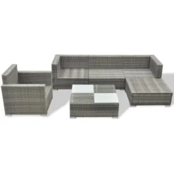 Salon De Jardin 6 Pcs Avec Coussins Résine Tressée Gris VidaXL -Promos Jardin Lumi Magasin 2963603 4