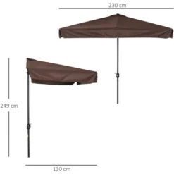 OUTSUNNY Demi Parasol - Parasol De Balcon 5 Entretoises Métal Dim. 2,3L X 1,3l X 2,49H M Polyester Haute Densité Chocolat -Promos Jardin Lumi Magasin 29675692 3