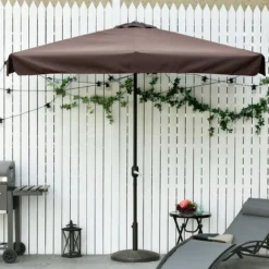 OUTSUNNY Demi Parasol - Parasol De Balcon 5 Entretoises Métal Dim. 2,3L X 1,3l X 2,49H M Polyester Haute Densité Chocolat -Promos Jardin Lumi Magasin 29675692 4