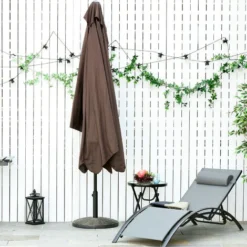 OUTSUNNY Demi Parasol - Parasol De Balcon 5 Entretoises Métal Dim. 2,3L X 1,3l X 2,49H M Polyester Haute Densité Chocolat -Promos Jardin Lumi Magasin 29675692 5
