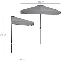 OUTSUNNY Demi Parasol - Parasol De Balcon 5 Entretoises Métal Dim. 2,3L X 1,3l X 2,49H M Polyester Haute Densité Gris -Promos Jardin Lumi Magasin 29675705 3