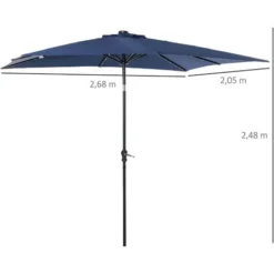 OUTSUNNY Parasol Lumineux Rectangulaire Inclinable Dim. 2,68L X 2,05l X 2,48H M Parasol LED Solaire Métal Polyester Haute Densité Bleu -Promos Jardin Lumi Magasin 29823789 3