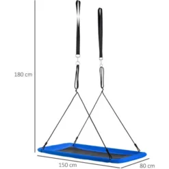 OUTSUNNY Balançoire Nid D'oiseau Rectangulaire XXL Balançoire Panier Dim. 150L X 80l X 180H Cm Hauteur Réglable Métal époxy Oxford Bleu Noir -Promos Jardin Lumi Magasin 29991146 3