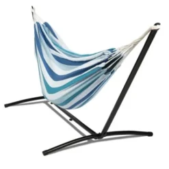 Hamac Avec Support Métal Et Toile Rayée Bleue Et Blanche