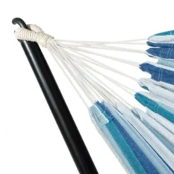 Hamac Avec Support Métal Et Toile Rayée Bleue Et Blanche -Promos Jardin Lumi Magasin 30015883 3