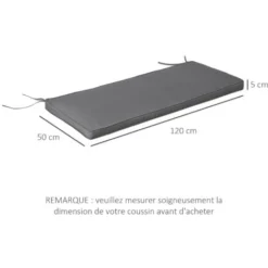 OUTSUNNY Coussins De Banc De Jardin Déhoussables - Coussins Balancelle - Lot De 2 - Dim. 120L X 50l Cm - Rembourrage 5 Cm - Cordons D'attache - Polyester Gris -Promos Jardin Lumi Magasin 30108435 3