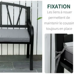 OUTSUNNY Coussins De Banc De Jardin Déhoussables - Coussins Balancelle - Lot De 2 - Dim. 120L X 50l Cm - Rembourrage 5 Cm - Cordons D'attache - Polyester Gris -Promos Jardin Lumi Magasin 30108435 5