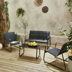 Salon De Jardin En Métal Et Textilène Pour 4 Personnes. Gris Foncé Et Noir. Design -Promos Jardin Lumi Magasin 30154426 3