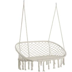 OUTSUNNY Chaise Suspendue Banc Suspendu Dim. 130L X 75l X 40H M Macramé Coton Polyester Beige