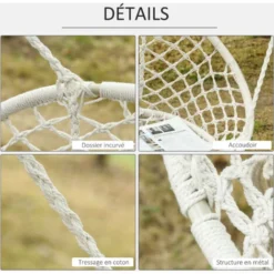 OUTSUNNY Chaise Suspendue Banc Suspendu Dim. 130L X 75l X 40H M Macramé Coton Polyester Beige -Promos Jardin Lumi Magasin 30632875 5