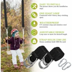 Sangles De Hamac Sangles De Suspension Pour Balançoire, 150cm Sangles Hamac D'extérieur Avec Mousquetons De Sécurité Pour Balançoire D'arbre Et Hamacs Max. -Promos Jardin Lumi Magasin 31550969 5