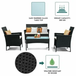 Salon De Jardin En Imitation Résine Tressée, Ensemble De 4 Meubles De Jardin En Rotin Noir -Promos Jardin Lumi Magasin 31579157 3