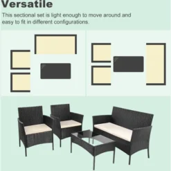 Salon De Jardin En Imitation Résine Tressée, Ensemble De 4 Meubles De Jardin En Rotin Noir -Promos Jardin Lumi Magasin 31579157 4