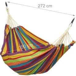 Relaxdays Hamac 300kg, 2 Personnes, Jardin Extérieur, Suspendu, Intérieur, Coton, Transportable, 150x272 Cm, Multicolore -Promos Jardin Lumi Magasin 31794340 4