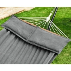Songmics Hamac, Hamac D'extérieur De Camping, Lit Suspendu, 2 Barres En Bois, Avec 2 Oreillers, Capacité De Charge 300 Kg, 210 X 150 Cm, Gris GDC022G01 -Promos Jardin Lumi Magasin 32243175 4