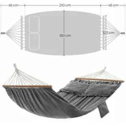 Songmics Hamac, Hamac D'extérieur De Camping, Lit Suspendu, 2 Barres En Bois, Avec 2 Oreillers, Capacité De Charge 300 Kg, 210 X 150 Cm, Gris GDC022G01 -Promos Jardin Lumi Magasin 32243175 5