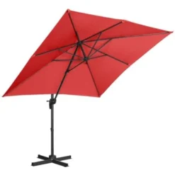 Parasol De Terrasse Déporté Excentré Rond Rotatif Jardin Manivelle Rouge Ø 250cm -Promos Jardin Lumi Magasin 32804010 4