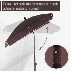 OUTSUNNY Parasol Rectangulaire Inclinable Alu Acier Polyester Haute Densité Diamètre 2 M Chocolat -Promos Jardin Lumi Magasin 3303815 4