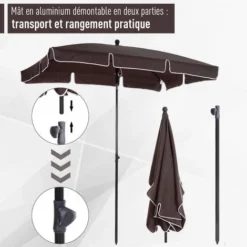OUTSUNNY Parasol Rectangulaire Inclinable Alu Acier Polyester Haute Densité Diamètre 2 M Chocolat -Promos Jardin Lumi Magasin 3303815 5