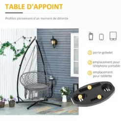 OUTSUNNY Support Pour Fauteuil Suspendu - Pied Fauteuil Suspendu - Tablette Réglable Incluse - Charge Max. Recommandée 120 Kg -Promos Jardin Lumi Magasin 33764944 5