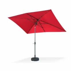 Parasol Droit Rectangulaire 2x3m - Touquet Rouge - Mât Central En Aluminium Orientable Et Manivelle D'ouverture -Promos Jardin Lumi Magasin 3410567 3