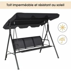 GOPLUS Balancelle De Jardin 3 Places 170x120x153CM-avec Auvent Réglable-Swing De Jardin Tissu En Textilène-Cadre En Acier-Noir -Promos Jardin Lumi Magasin 34761083 4