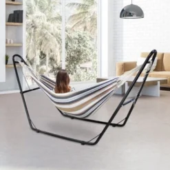 Hamac, Lit Suspendu, Marron, Avec Support Type-H, Brésilien, Coton, Capacité: Pour 2 Personnes -Promos Jardin Lumi Magasin 35074724 4