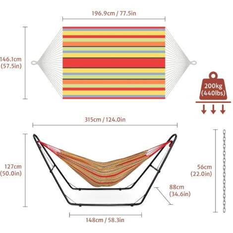 Hamac, Lit Suspendu, Rouge, Coton, Brésilien, Avec Support Type-H, Capacité: Pour 2 Personnes 5 Hamac, Lit Suspendu, Rouge, Coton, Brésilien, Avec Support Type-H, Capacité: Pour 2 Personnes – Image 5