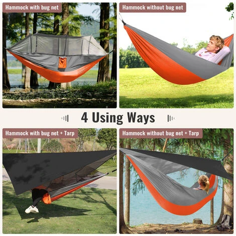 Hamac Avec Moustiquaire Et Bâche, 300 Kg Capacité De Charge, 260x140cm Hamac, 300×300 Cm Camping Bâche, Pour LRandonnée, Activités Extérieures (Orange/Noir) 5 Hamac Avec Moustiquaire Et Bâche, 300 Kg Capacité De Charge, 260x140cm Hamac, 300×300 Cm Camping Bâche, Pour LRandonnée, Activités Extérieures (Orange/Noir) – Image 5