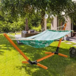 Hamac CUBA Support Bois Et Toile Motifs Tropicaux -Promos Jardin Lumi Magasin 35693265 4