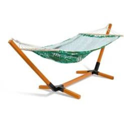 Hamac CUBA Support Bois Et Toile Motifs Tropicaux -Promos Jardin Lumi Magasin 35693265 5