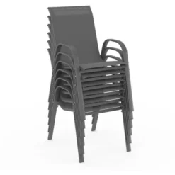 Salon De Jardin MADRID Table 150 CM Et 6 Chaises Empilables Gris Anthracite -Promos Jardin Lumi Magasin 36530984 4