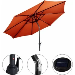 COSTWAY Parasol Inclinable Dia.300CM En Métal Toile Polyester Imperméable Avec Ouvertures D'Aération Pour Jardin,Terrasse Orange -Promos Jardin Lumi Magasin 36774747 3