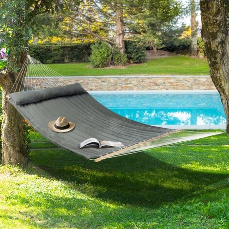 Hamac Matelassé Suspendu Gris Anthracite Avec Coussin Et Kit De Fixation 2 Hamac Matelassé Suspendu Gris Anthracite Avec Coussin Et Kit De Fixation – Image 2