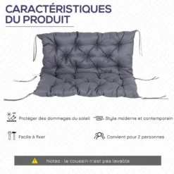 OUTSUNNY Coussin Matelas Assise Dossier Pour Banc De Jardin Balancelle Canapé Grand Confort 100 X 98 X 8 Cm Gris -Promos Jardin Lumi Magasin 37010507 4