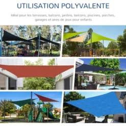 OUTSUNNY Voile D'ombrage Triangulaire Grande Taille 4 X 4 X 4 M Polyéthylène Haute Densité Résistant Aux UV Coloris Sable -Promos Jardin Lumi Magasin 3734715 4