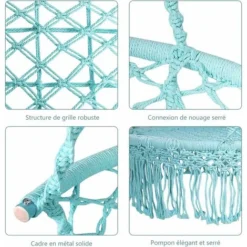 COSTWAY Hamac Chaise Suspendu Balançoire,1 Place,en Coton,Intérieur Extérieur Pour Jardin Loisirs Patio Camping Bleu -Promos Jardin Lumi Magasin 37864776 3