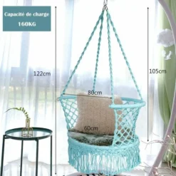 COSTWAY Hamac Chaise Suspendu Balançoire,1 Place,en Coton,Intérieur Extérieur Pour Jardin Loisirs Patio Camping Bleu -Promos Jardin Lumi Magasin 37864776 5