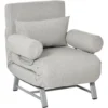 HOMCOM Fauteuil Chauffeuse Canapé-lit Convertible Inclinable 1 Place Grand Confort Coussin Lombaires Accoudoirs Piètement Métal Lin Gris Clair