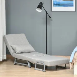 HOMCOM Fauteuil Chauffeuse Canapé-lit Convertible Inclinable 1 Place Grand Confort Coussin Lombaires Accoudoirs Piètement Métal Lin Gris Clair -Promos Jardin Lumi Magasin 37891427 4