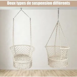 GOPLUS Chaise Suspendue Boheme Tissee Avec Frange,Chaise Hamac Avec Dossier Large Et Accoudoirs Integres, Chaise Pivotante Avec Installation Rapide Avec Anneaux,Jusqu’a 160KG，beige -Promos Jardin Lumi Magasin 40252015 5