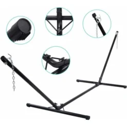 COSTWAY Support De Hamac En Métal 325 X 100 X 106 Cm Charge 150 KG Chaîne Réglable Avec Crochets Pour Intérieur Extérieur Noir -Promos Jardin Lumi Magasin 41379603 4