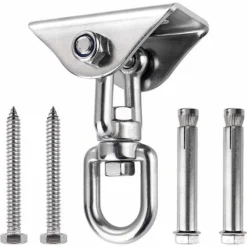 Innovant Crochet De Plafond Avec 304 Acier Inoxydable 500KG Capacité 360° Rotation, Suspension Pour Béton Bois Ensembles, Chaise Accrochante, Lampe Accrochante, Hamac, Yoga, Avec 4 Vis De Fixation