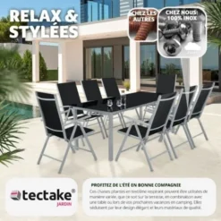 Lot De 8 Chaises De Jardin Pliantes En Aluminium - Lot De 8 Fauteuils De Jardin, Fauteuils Exterieur, Chaises Exterieur -Promos Jardin Lumi Magasin 41613769 3