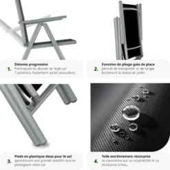 Lot De 8 Chaises De Jardin Pliantes En Aluminium - Lot De 8 Fauteuils De Jardin, Fauteuils Exterieur, Chaises Exterieur -Promos Jardin Lumi Magasin 41613769 4