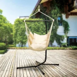 PIUMA - Chaise Suspendue Complète Avec Support En Acier Oxydé Chaise à Bascule Suspendue Hamac Vertical Complet Avec 2 Coussins - Charge Maximale 120kg -Promos Jardin Lumi Magasin 43380148 4