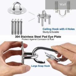 Crochet De Fixation Murale Pour Hamac Suspendu,Yoga,Chaise Accrochante Et Sac De Boxe, Acier Inoxydable Kit De Suspension Trainer Avec Mousqueton Et Vis De Fixation Fontainebleau Argent -Promos Jardin Lumi Magasin 45121308 3