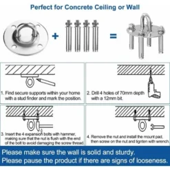 Crochet De Fixation Murale Pour Hamac Suspendu,Yoga,Chaise Accrochante Et Sac De Boxe, Acier Inoxydable Kit De Suspension Trainer Avec Mousqueton Et Vis De Fixation Fontainebleau Argent -Promos Jardin Lumi Magasin 45121308 5